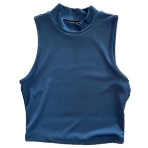 Blue Mock Neck Top SHEIN